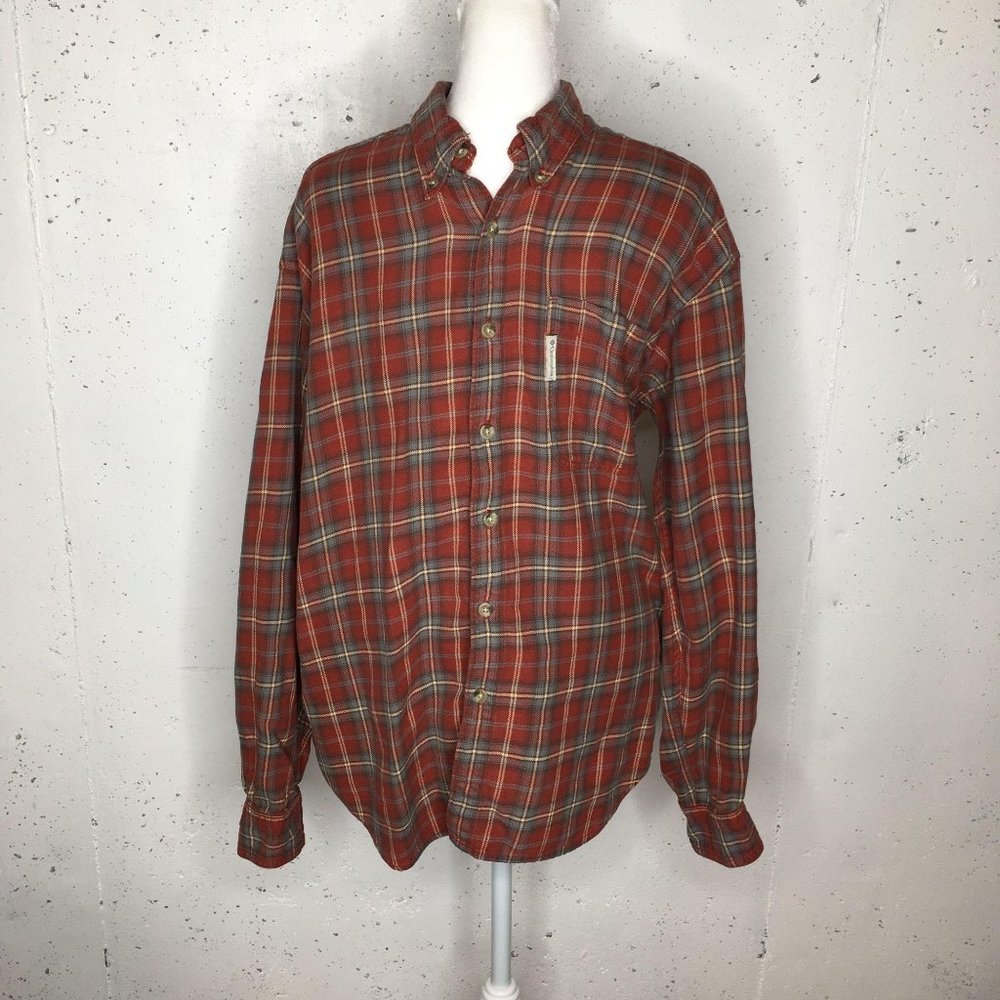 Columbia Red Plaid Flannel Longsleeve Button Down Shirt size medium